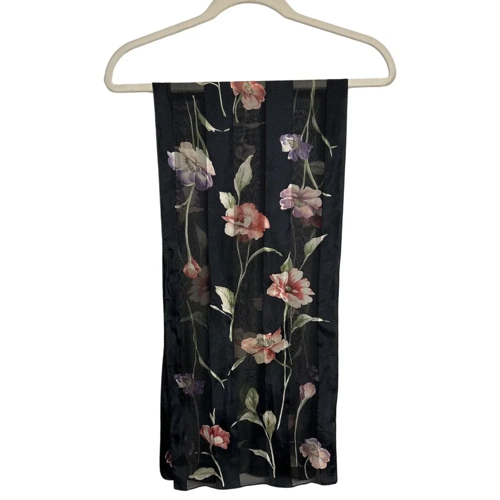 Echo Black Floral Sheer‎ Scarf Wrap Shawl Women's 51
